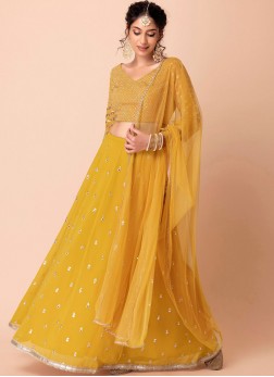Yellow Embroidered Georgette Trendy Lehenga Choli