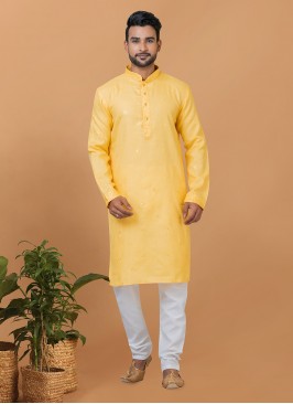 Yellow Embroidered Kurta Pyjama