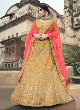 Yellow Embroidered Mehndi Lehenga Choli