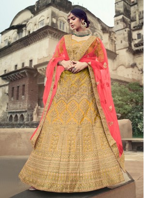 Yellow Embroidered Mehndi Lehenga Choli