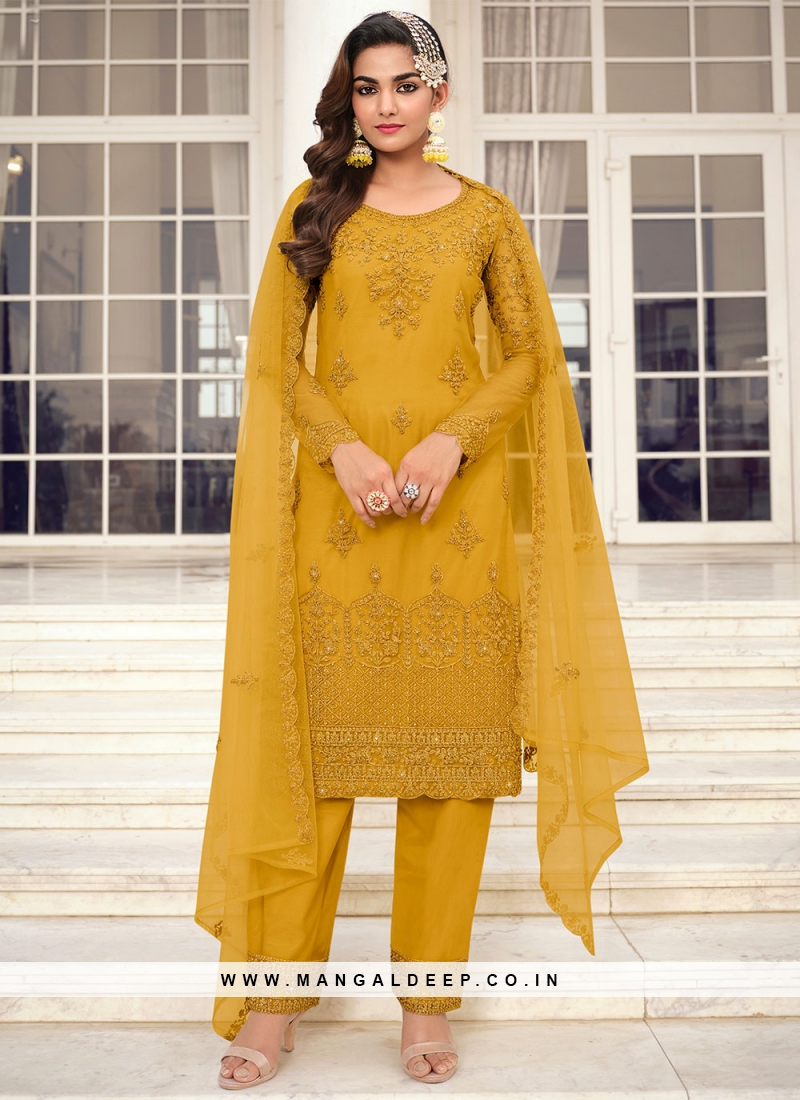 Partywear Bridal Yellow Salwar Kameez Kurta Sharara Plazo Pant Bottom Suit  Dress | eBay