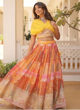 Yellow Embroidered Silk Readymade Lehenga Choli