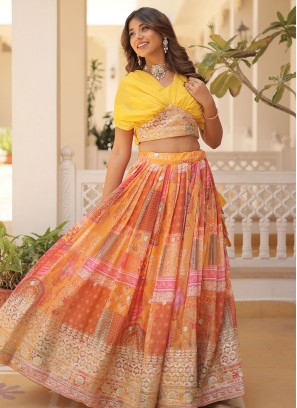 Yellow Embroidered Silk Readymade Lehenga Choli