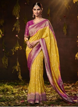 Yellow Engagement Silk Saree