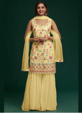 Yellow Faux Georgette Party Trendy Salwar Kameez