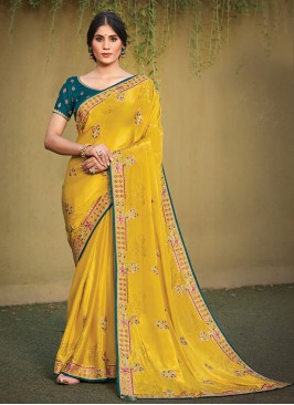 Yellow Festival Satin Silk Traditional Designer Saree