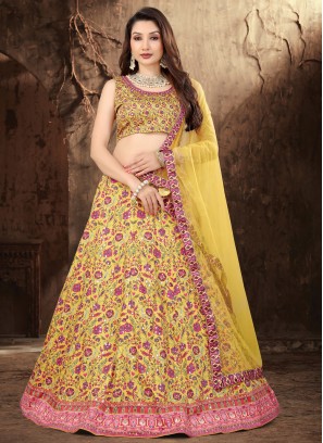 Yellow Festival Satin Trendy Lehenga Choli