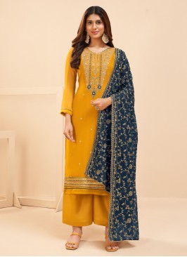 Yellow Georgette Festival Pakistani Straight Salwar Suit