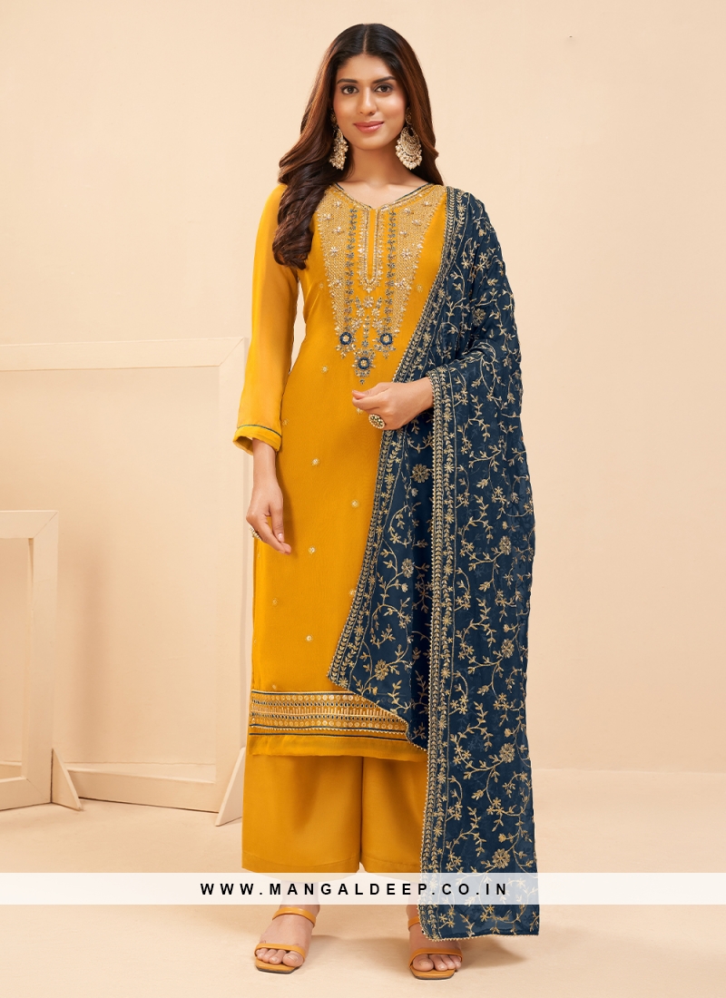 Yellow Georgette Festival Pakistani Straight Salwar Suit