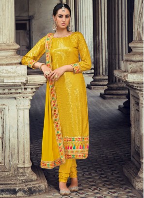 Yellow Georgette Sangeet Trendy Salwar Kameez