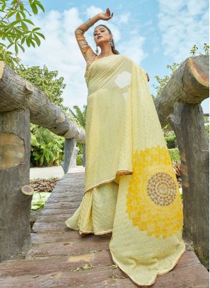 Yellow Georgette Swarovski Trendy Saree