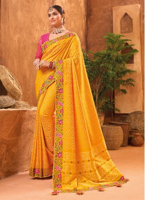 Yellow Handwork Trendy Saree