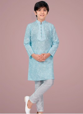 Sky Blue cotton silk Indo Western Suit for Boys.