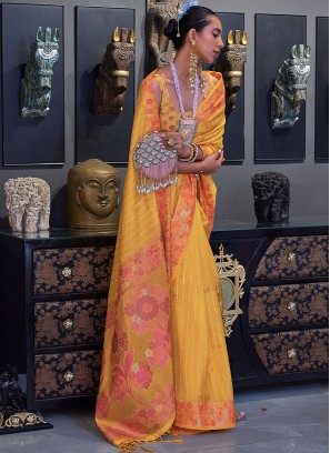 Yellow Mehndi Organza Trendy Saree