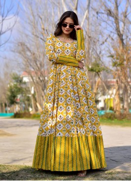 Yellow Muslin Readymade Gown