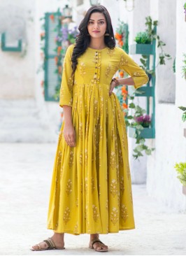 Yellow Muslin Readymade Gown