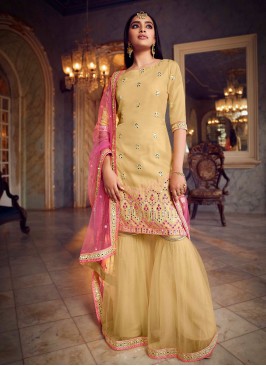 Yellow Net Ceremonial Designer Pakistani Salwar Su