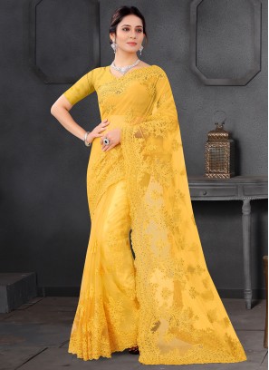 Yellow Net Festival Trendy Saree