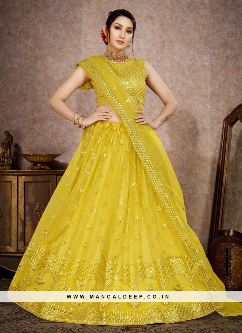 Yellow round neck tulle beads long prom dress, yellow evening dress –  shdress