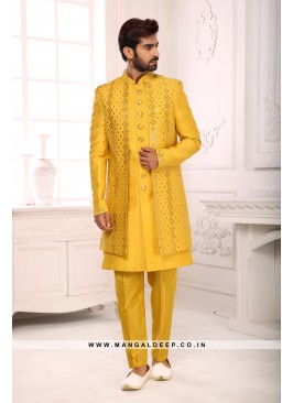 Yellow Opulent Ornaments  Mirror Work Jacket Style