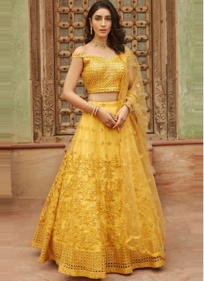Yellow Organza Embroidered Lehenga Choli