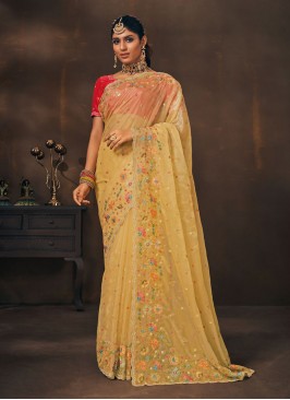 Yellow Organza Festival Trendy Saree