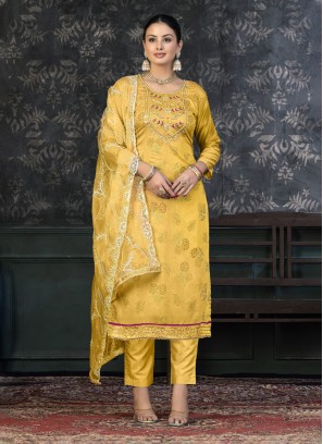 Yellow Organza Handwork Salwar Kameez