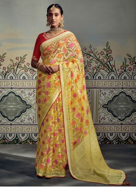 Yellow Party Contemporary Style Saree