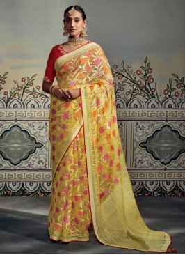 Yellow Party Contemporary Style Saree