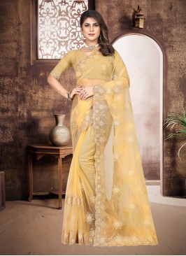 Yellow Party Net Classic Saree