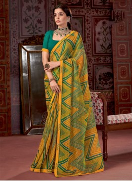 Yellow Print Party Classic Saree