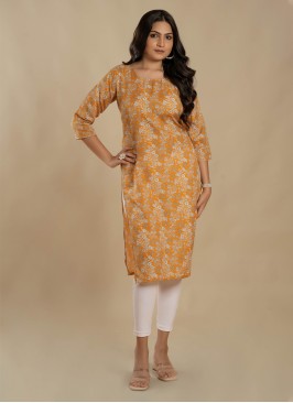 Yellow Printed Ceremonial Casual Kurti
