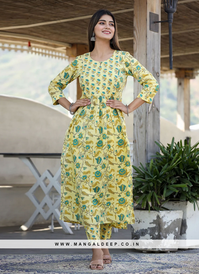 Vibrant Yellow Printed Designer Kurti