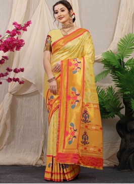 Yellow Reception Banarasi Silk Saree