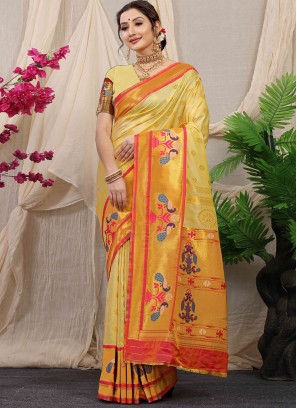 Yellow Reception Banarasi Silk Saree