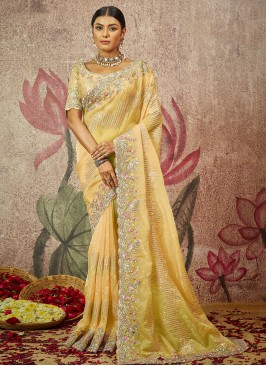 Yellow Reception Organza Classic Saree