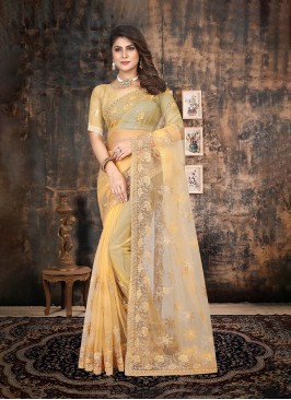 Yellow Resham Trendy Saree