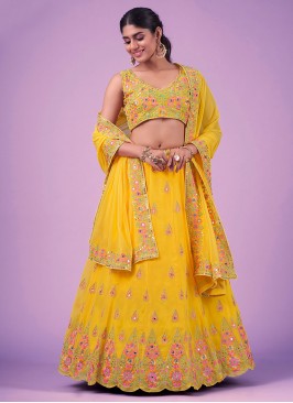 Yellow Sangeet Georgette A Line Lehenga Choli