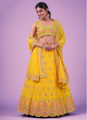 Yellow Sangeet Georgette A Line Lehenga Choli