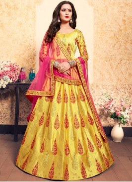 Yellow Satin Swarovski Designer Lehenga Choli