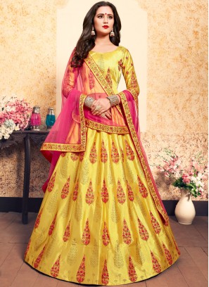 Yellow Satin Swarovski Designer Lehenga Choli