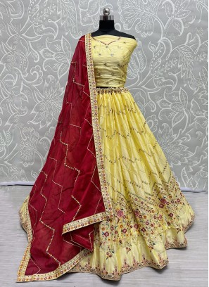 Yellow Silk Ceremonial Designer Lehenga Choli