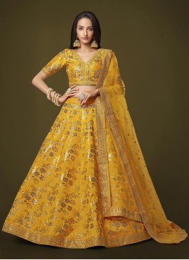 Yellow Silk Sangeet Trendy Lehenga Choli