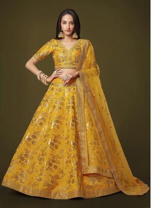 Yellow Silk Sangeet Trendy Lehenga Choli