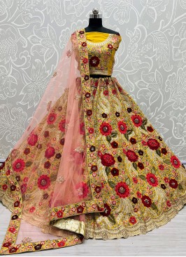Yellow Silk Wedding A Line Lehenga Choli
