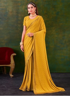 Yellow Swarovski Sangeet Trendy Saree