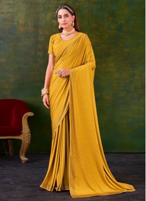 Yellow Swarovski Sangeet Trendy Saree
