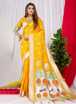 Yellow Thread Contemporary Saree