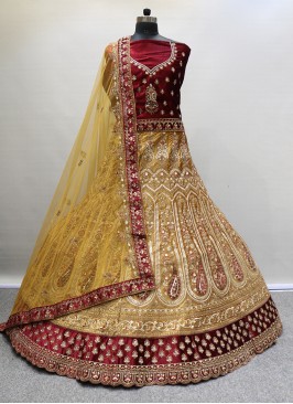 Yellow Velvet Designer Lehenga Choli