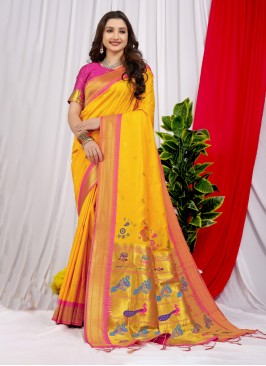 Yellow Weaving Silk Classic Saree